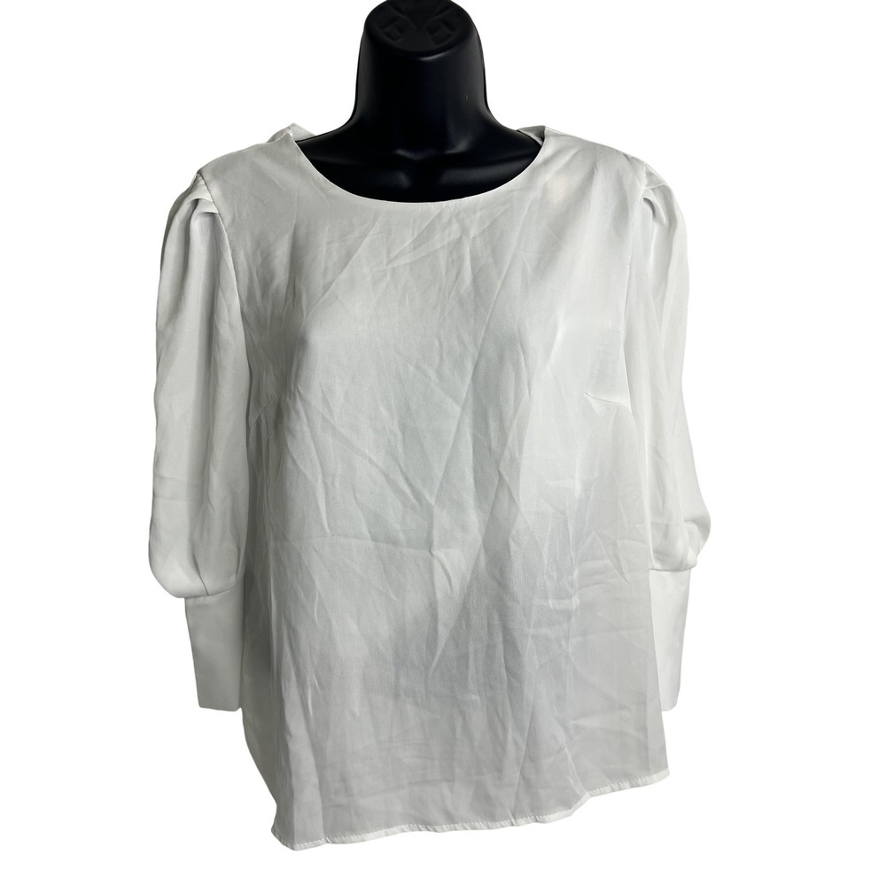 Aqua‎ Blouse Womens Medium White Long Sleeve Sheer Back Tie Bloomingdales Top